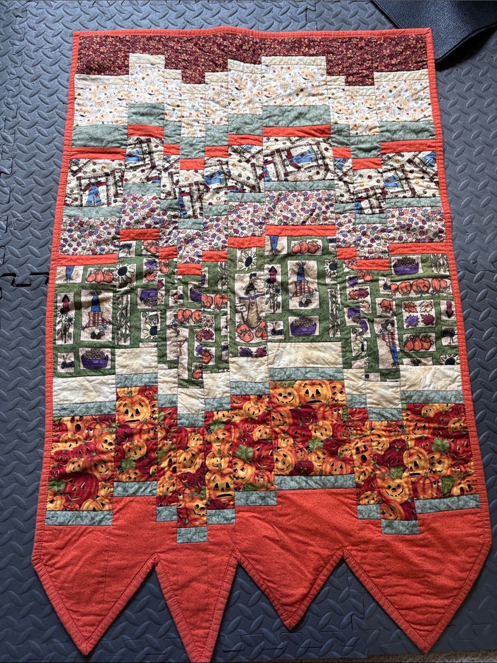 Handmade Orange Pumpkin Patch Quilted Wall Hanging/ Table Runner